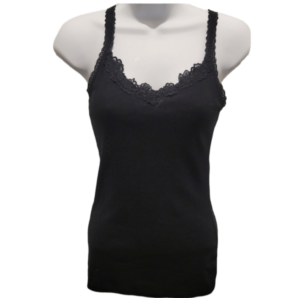 5/💥$25 Black Tank with Crochet Lace Neckline and Straps